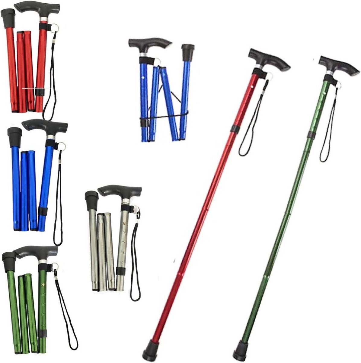 Opvouwbare wandelstok aluminium lichtgewicht verstelbare hoogte antislip rubber T-greep 3-delig inklapbaar mobiele steun voor ouderen