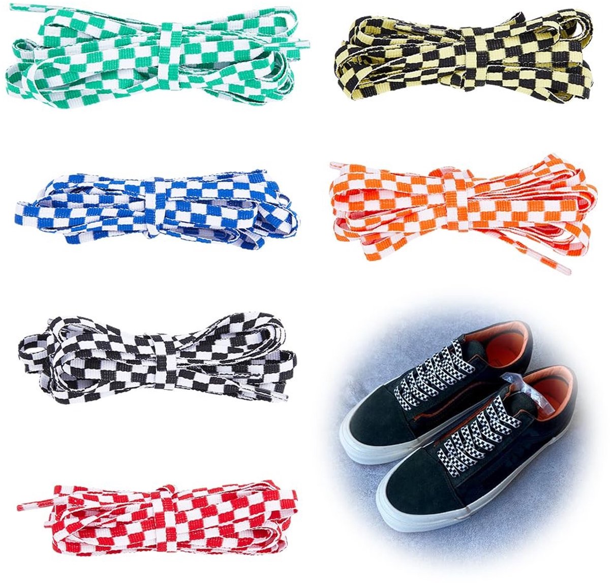 Store_9 - Schoenveters - Tweekleurige veters - Casual vervanging - 6 paar - Tartan patroon - Ideaal voor sneakers - 1,8 m lang