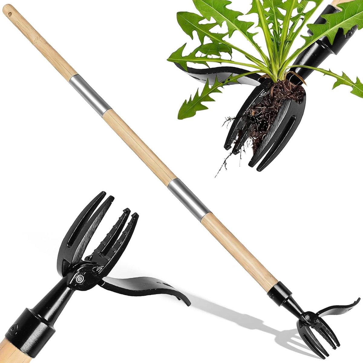 Onkruidverwijderaar met steel - Onkruidsteker - Staand onkruid wieden - Verstelbare lengte - 86-114 cm - Zilver
