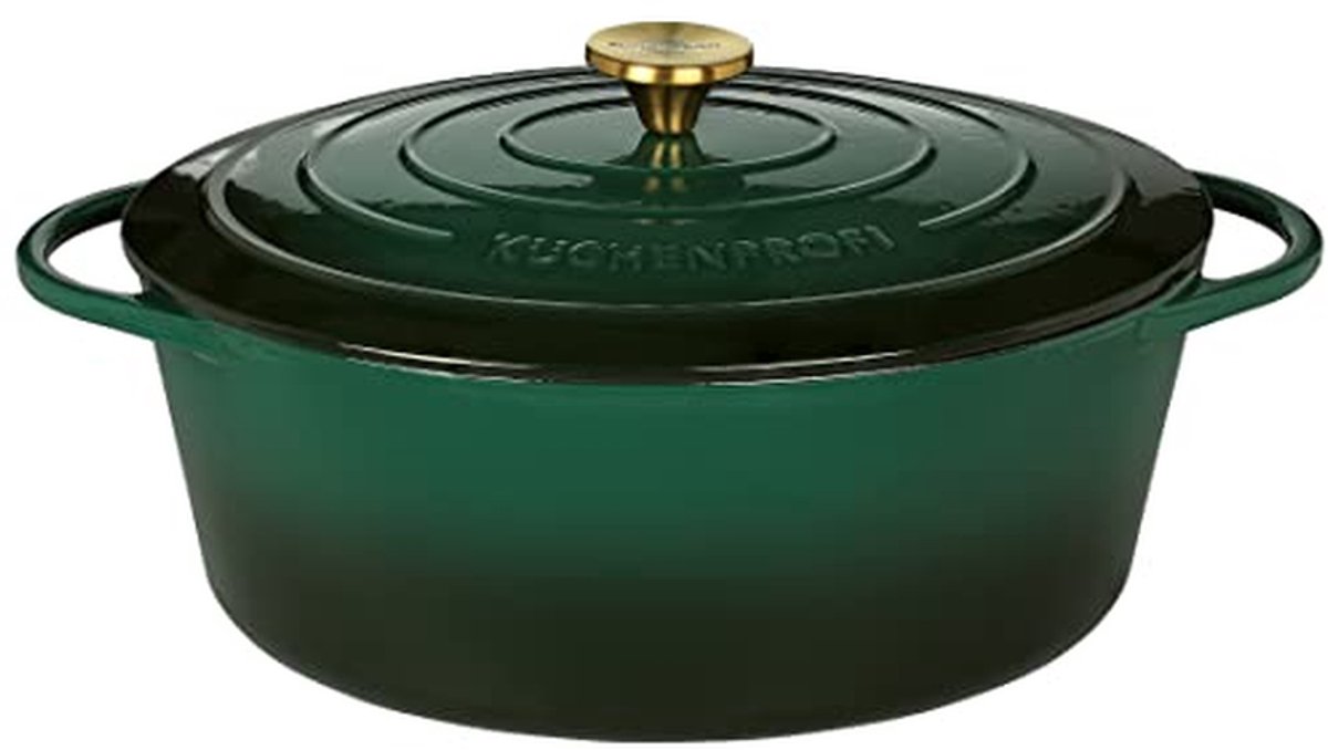 Gietijzeren braadpan met deksel - 33 cm - Groen/Zwart - Ideaal voor Stoven en Bakken - Gemaakt van Hoogwaardig Gietijzer