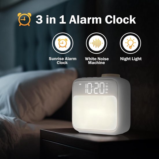 Wake-up Light Wekker met Zonsopgang Simulatie en Geluidsmachine - Nachtlampje & Dubbel Alarm van Wake-up Light — afbeelding 5