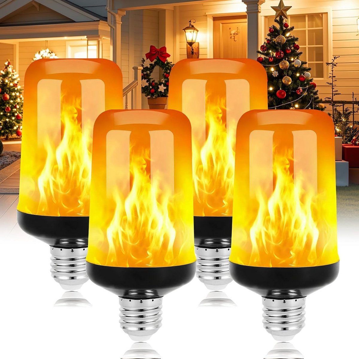 Set van 4 LED Kaarslampen E27 met Realistisch Vlam-Effect en 4 Modi