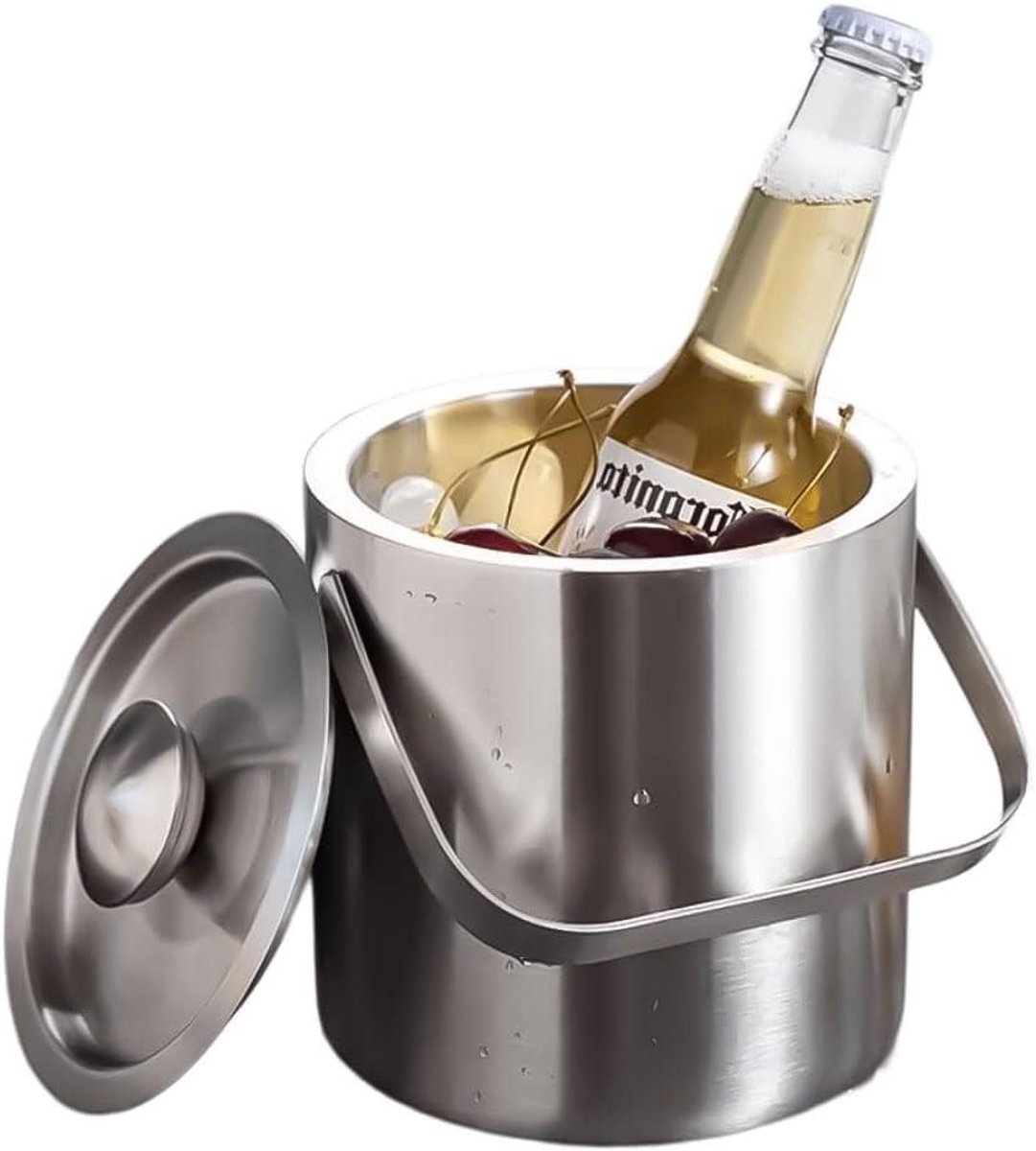 Ijsemmer - Bierkoeler - Dranken Koelen - Dubbelwandig Geïsoleerd - 1.3 Liter - Zilver
