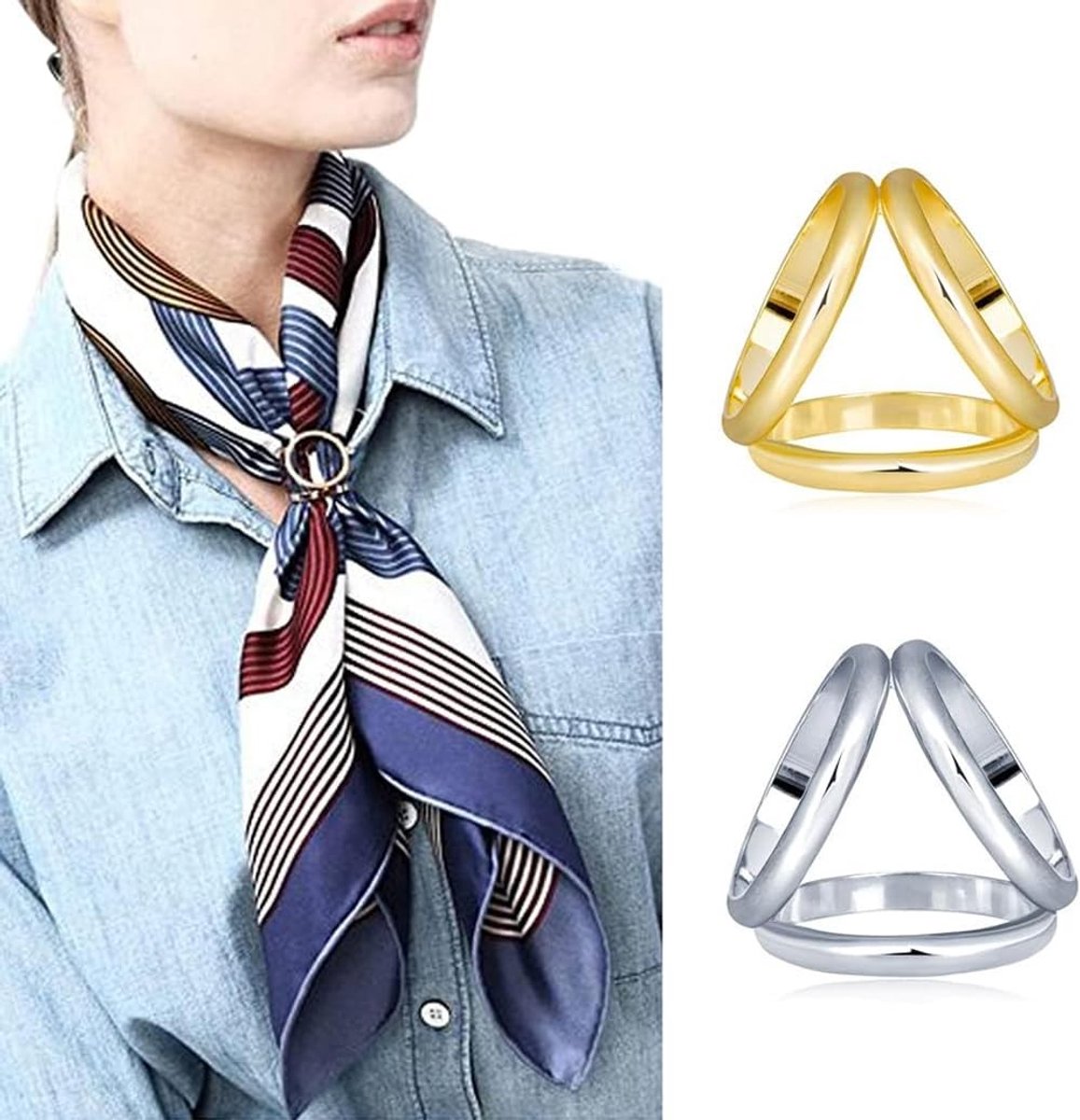 aladdien - Sjaal Ring Gesp - Triple Slide Sieraden - Eenvoudig Design - Goud en Zilver - Mode Accessoire - Geschikt voor Vrouwen en Meisjes