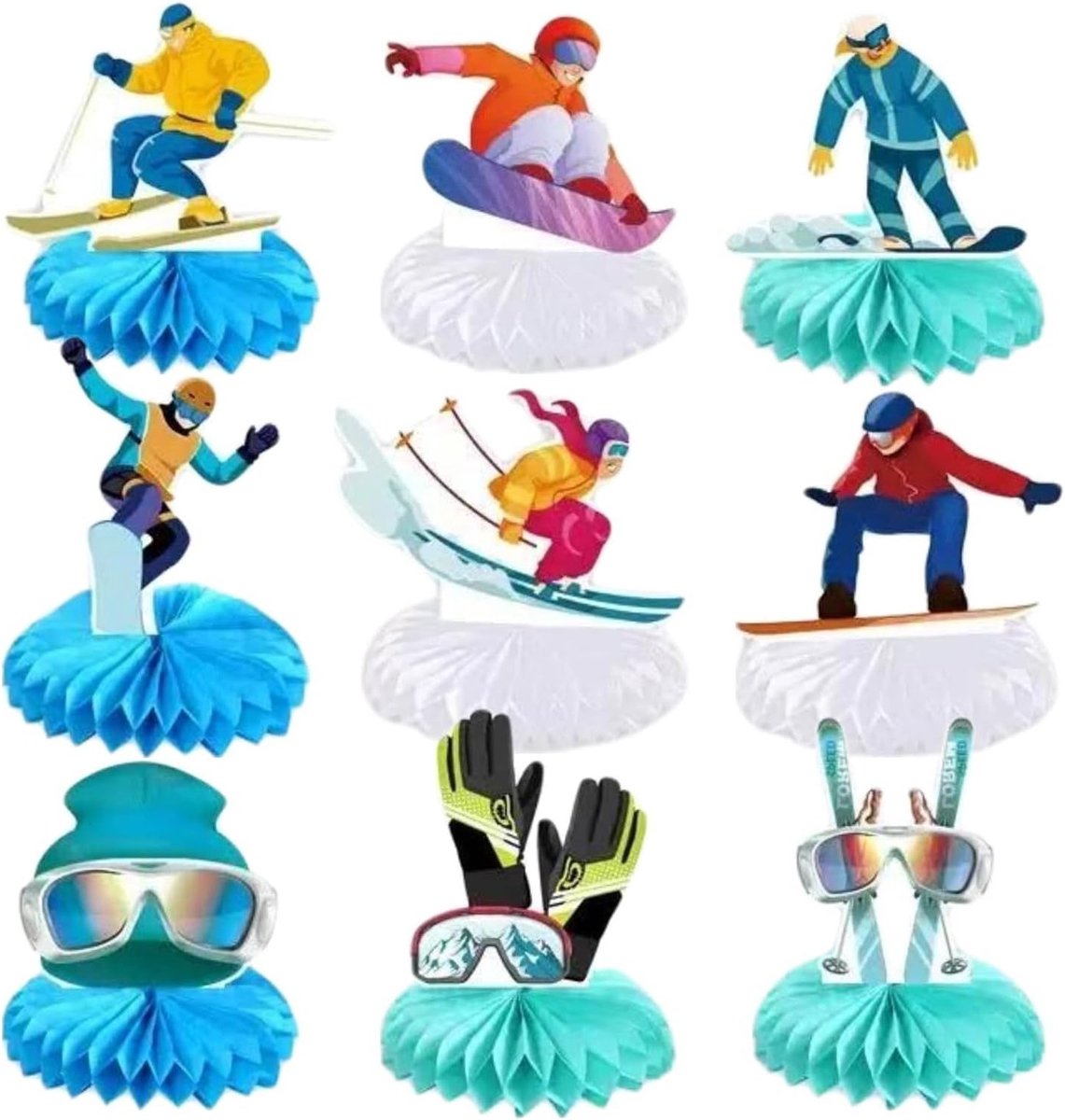 Ski Waffle Decoratie Set van 9 Stukken voor Après-Ski Feest, Winter Tafelversiering en Wintersport Thema - Perfect Cadeau voor Skiliefhebbers en Wintersportfans