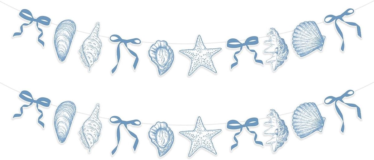 Blauwe Zeester en Schelpen Banner Decoratie 2 Stuks Zomer Strandfeest