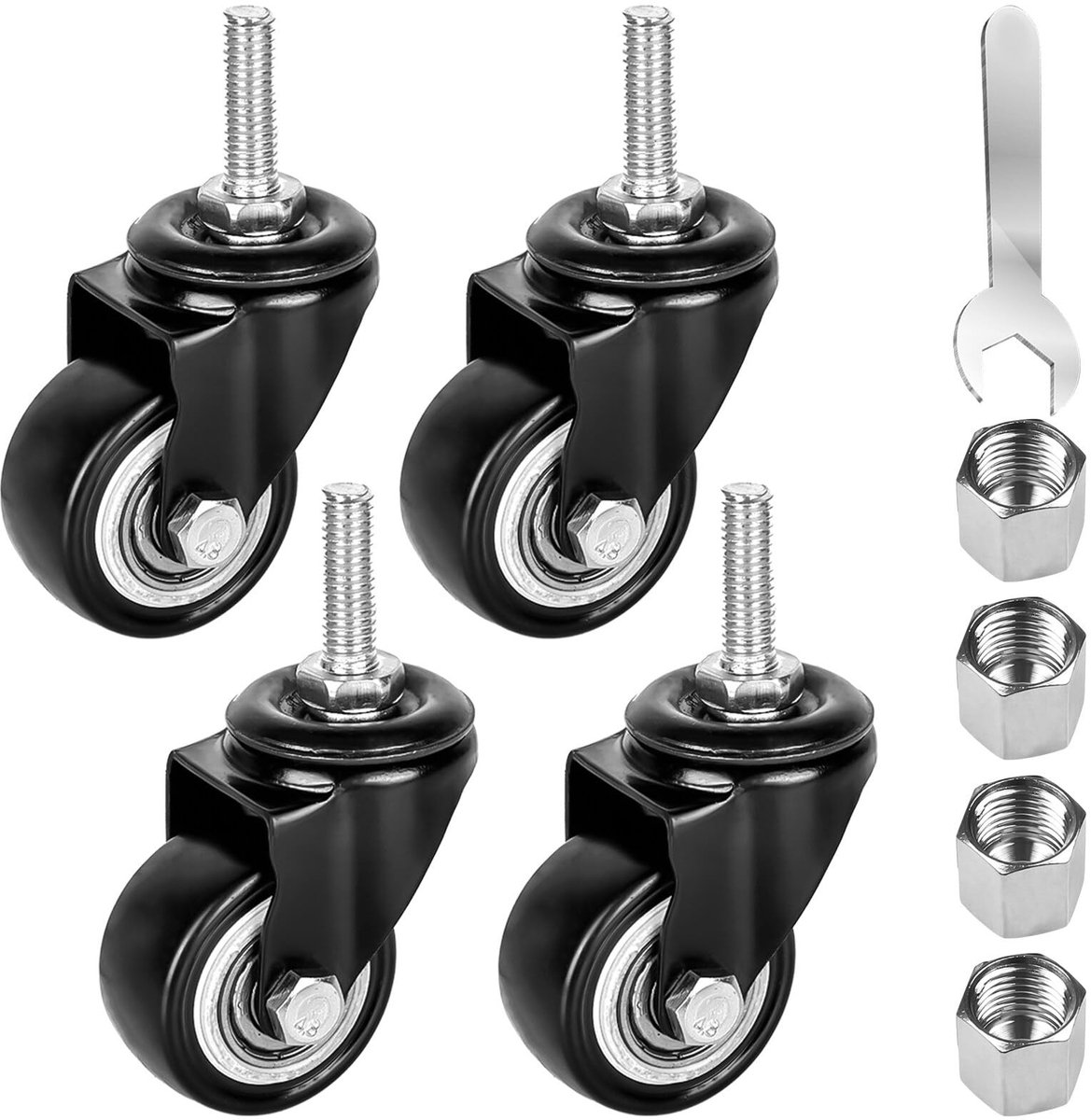 aladdien - Heavy Duty Meubelwielen - 4 Stuks Zwenkwielen - 40 mm Rubberen Wielen - Geschikt voor Zware Meubels - 360 Graden Rotatie - Voor Binnen en..
