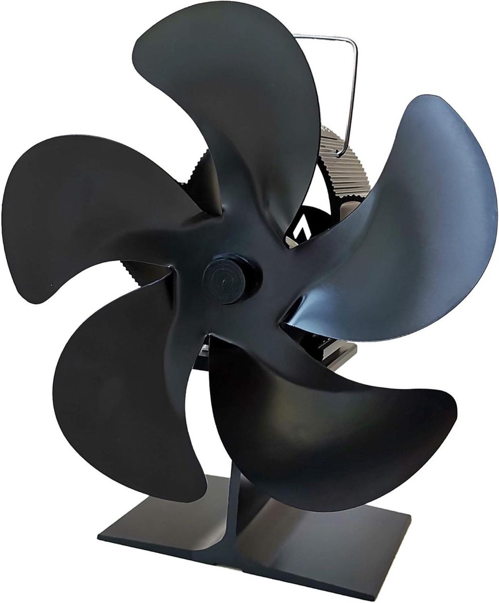 Houtkachel Ventilator - Warmte Ventilator - Verwarmen Ruimte - 5 Bladen - Tafelmodel - Zwart