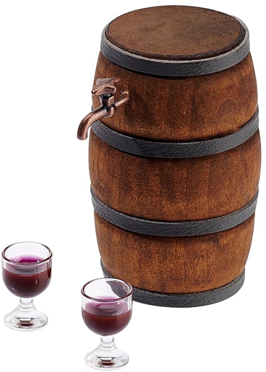 aladdien - Miniatuur Houten Biervat - Mini Huisdrank Accessoires - Rood - Wijnvat Model - Miniatuur Drankflessen - Geschikt voor 18 tot 100 jaar - K...