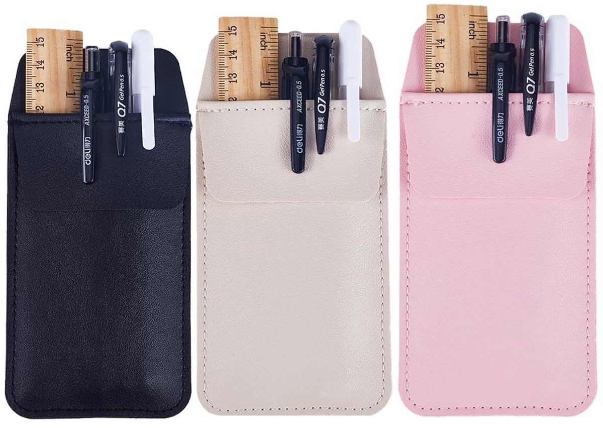 ONF3 - Leren Pen Pouch Organizer - Multifunctionele Pen Zak - 3-delige set - Roze Zwart Beige - Perfect voor Werknemers - Geschikt voor Kantoor ...
