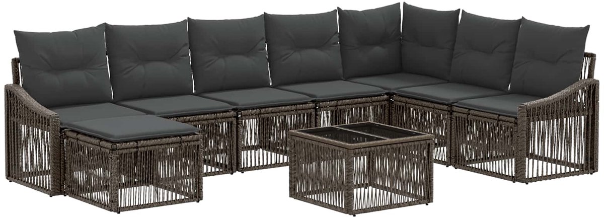 vidaXL - Tuinbank - Set - 9 - pcs - Grijs - poly - rattan