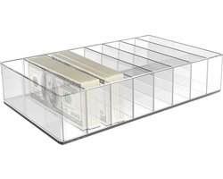Kabelorganizer, opbergdoos, acryl, contant geld, organizer, kabelmanagementbox voor het opbergen van enveloppen, bureau, thuisgebruik, 8 vakken, 26 x 18 x 5,5 cm