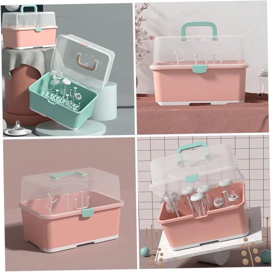 Fles Drogen Rek - Baby Fles Houder - Baby Spullen Opbergen - Stofvrij en Hygiënisch - 29x23x9 cm - Roze — afbeelding 4