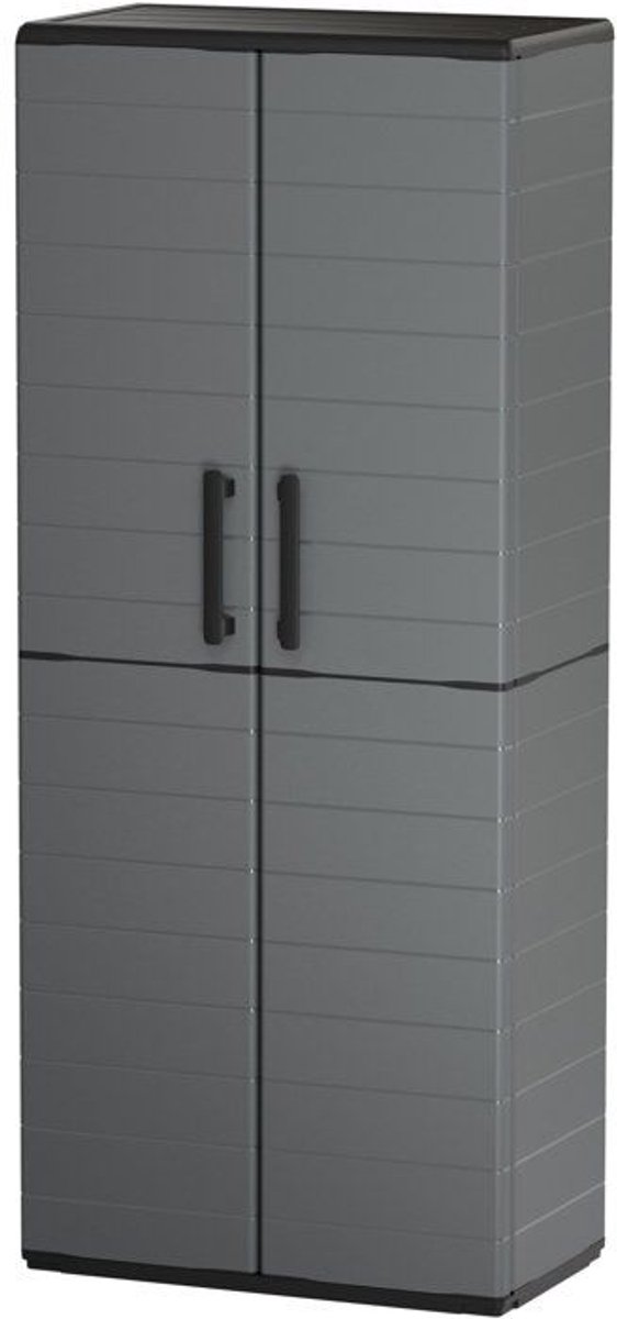 Bezemkast - TOOD - 2 deuren + 3 polypropyleen planken - 68 x 37 x H.163 cm - Grijs