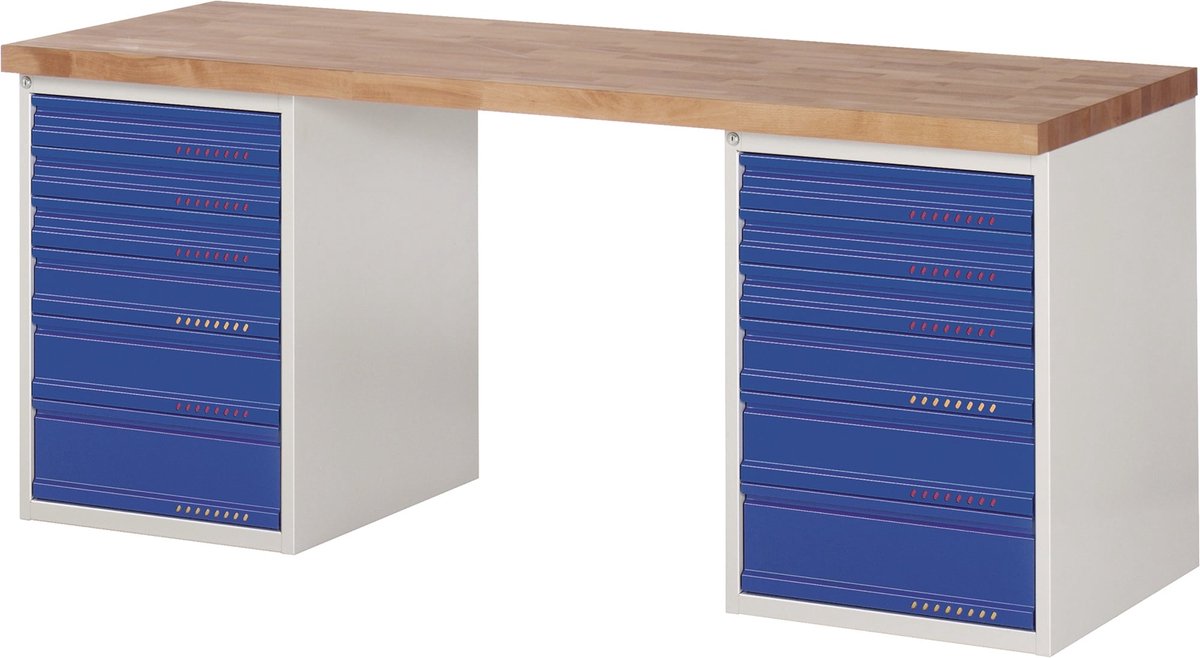 Werkbank Ser.BK 650 B2000xT700xH840mm Buche lichtgrau/blau 12 Schubl.TECWERK