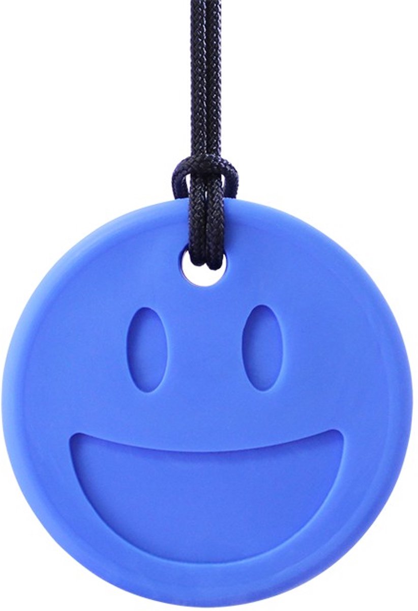 ARK Therapeutic bijtsieraad kauwspeelgoed Smiley Face Chewmoji blauw.