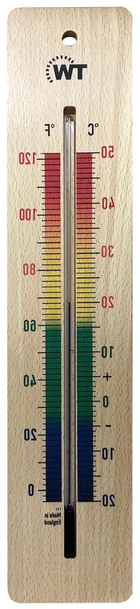 Houten Thermometer - Kamerthermometer - Temperatuur Meten - Groot & Nauwkeurig - 380mm - Multicolor