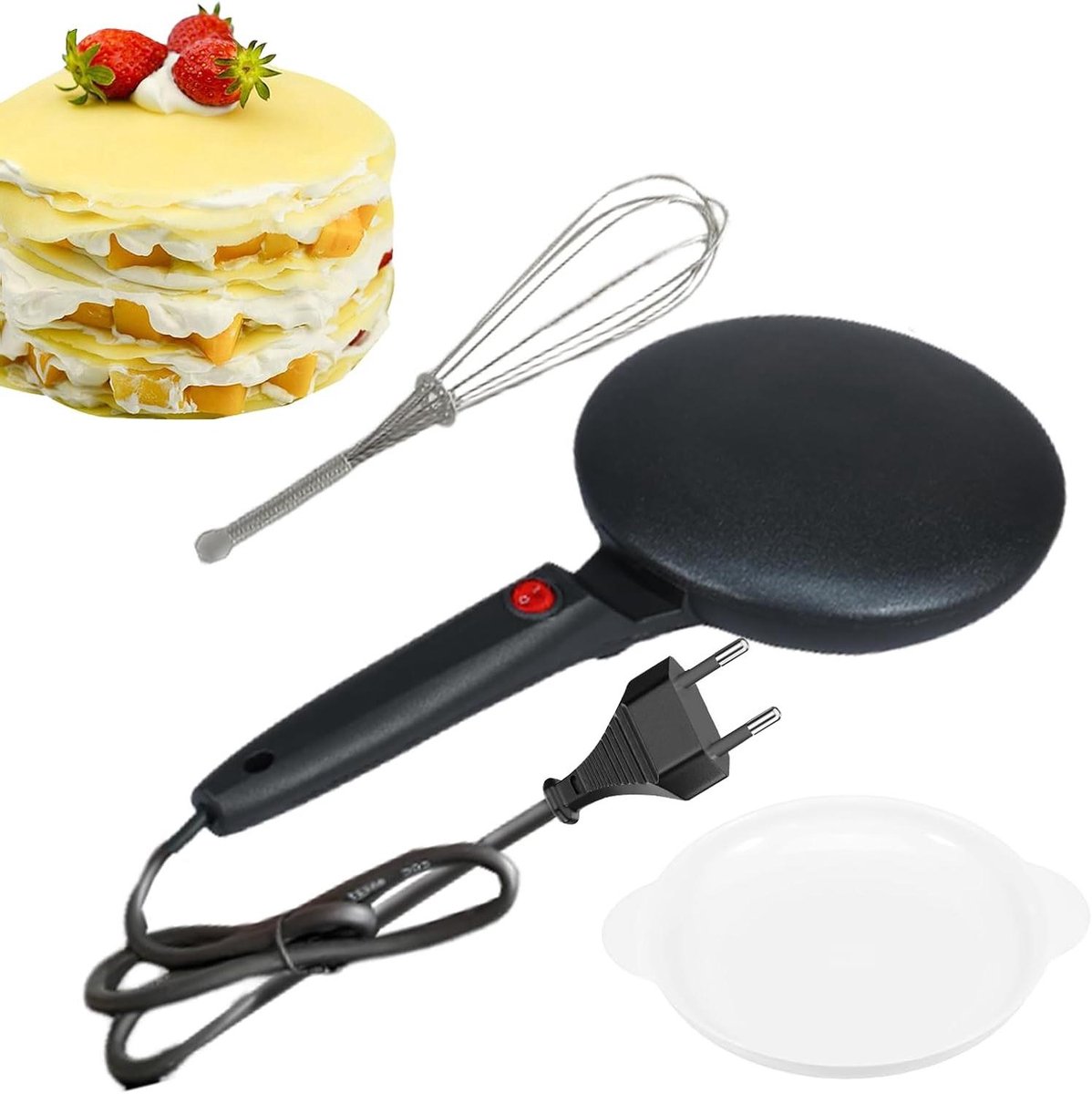 Elektrische Pannekoekpan - Ronde Grillplaat - Ontbijt Maken - Automatische Thermostaat - 20 cm Diameter - Zwart