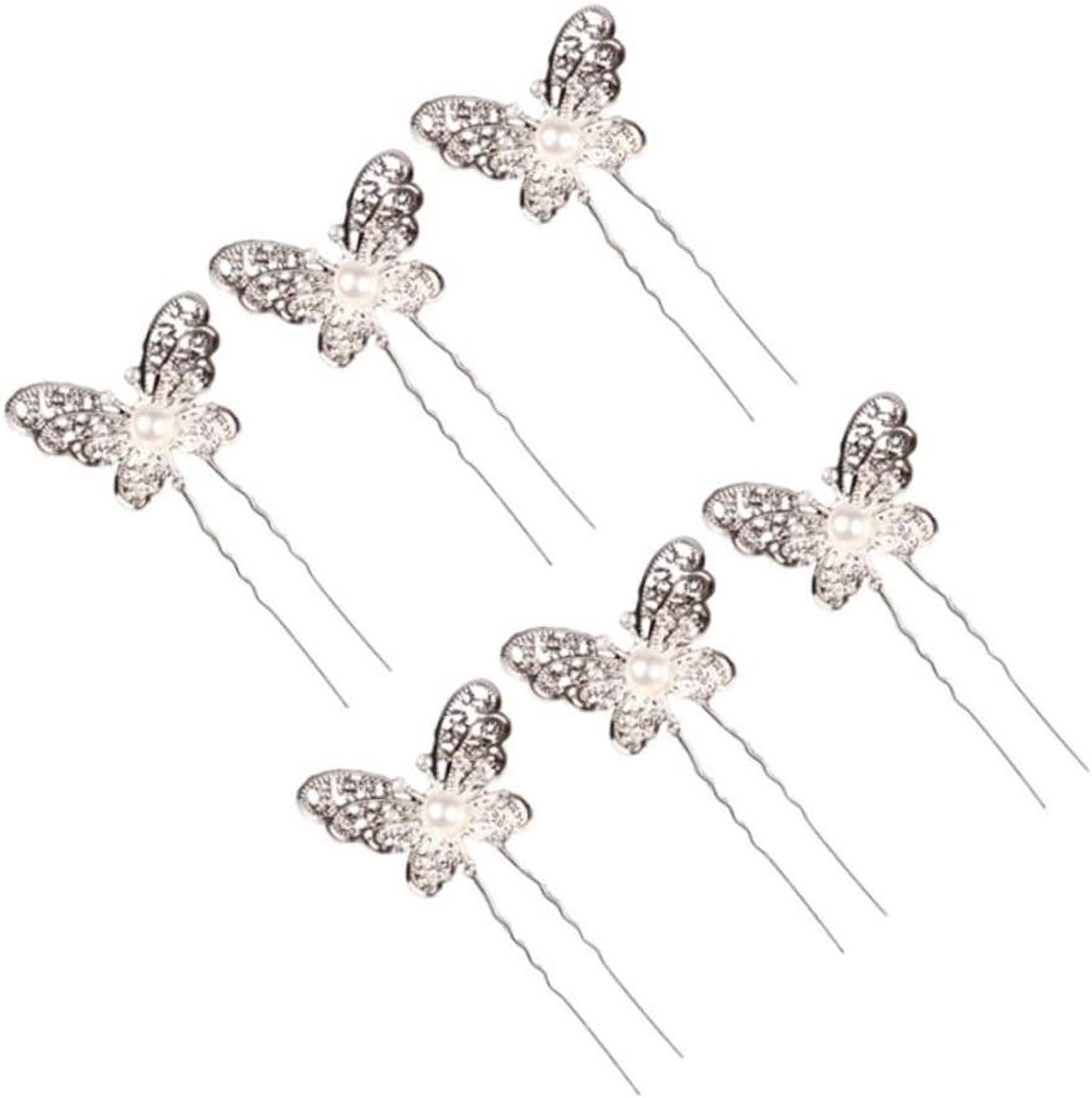Bruiloft Hoofddeksel Set - Haarspeld Bruid - Kapsel Maken - Parel en Strass - 6 Stuks - Zilver
