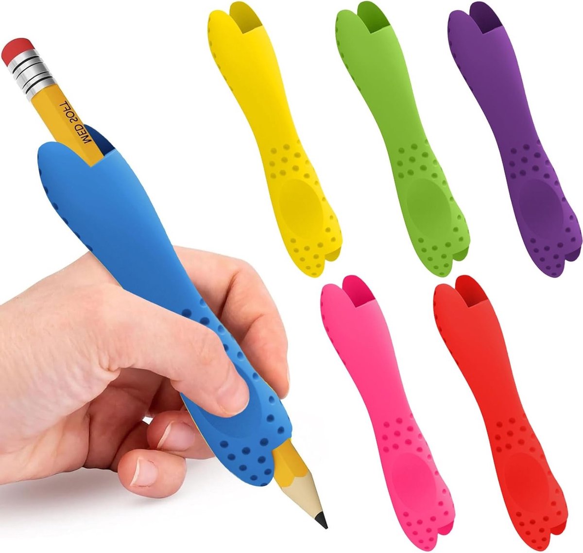Set van 6 Siliconen Schrijfhulpmiddelen, Potloodgrepen, Antislip Grip, Penhouder, Ideaal voor Teken- en Schrijfwerk, Geschikt voor Links- en Rechtshandigen