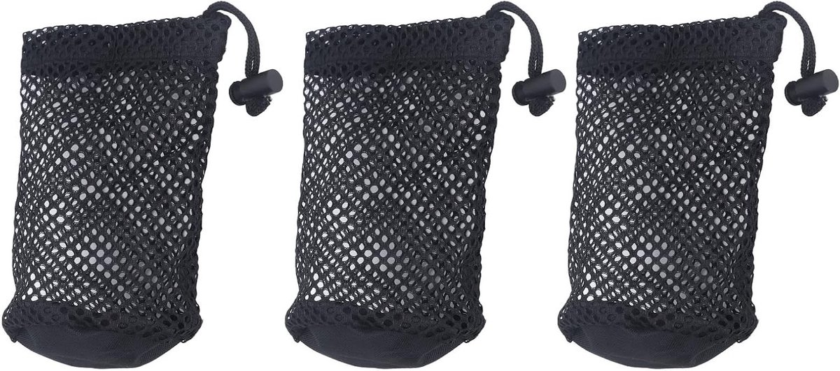 Drie-delige Golf Net Bag van Nylon in Zwart, Ideaal voor het Organiseren van 12 tot 16 Golfballen, Handige Accessoire voor Golfliefhebbers