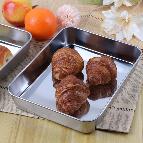 Set van 2 Rectangulaire Bakplaten van RVS, Vaatwasserbestendig, Ideaal voor Bakken en Koken, 26.5 x 20.5 x 4.8 cm van Merkloos — afbeelding 4