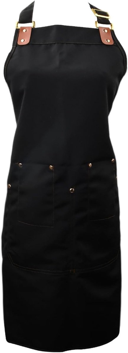 Unisex Lange Schort met Verstelbare Halsband, Waterdicht Canvas Keukenschort met 4 Zakjes voor Koken, Restaurant en Cafés