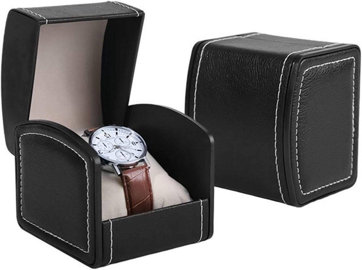 Elegante Horlogendoos van PU Leer met Verwijderbare Kussen, Perfecte Cadeauverpakking voor Horloges, Sieraden en Accessoires voor Mannen en Vrouwen (Zwart)