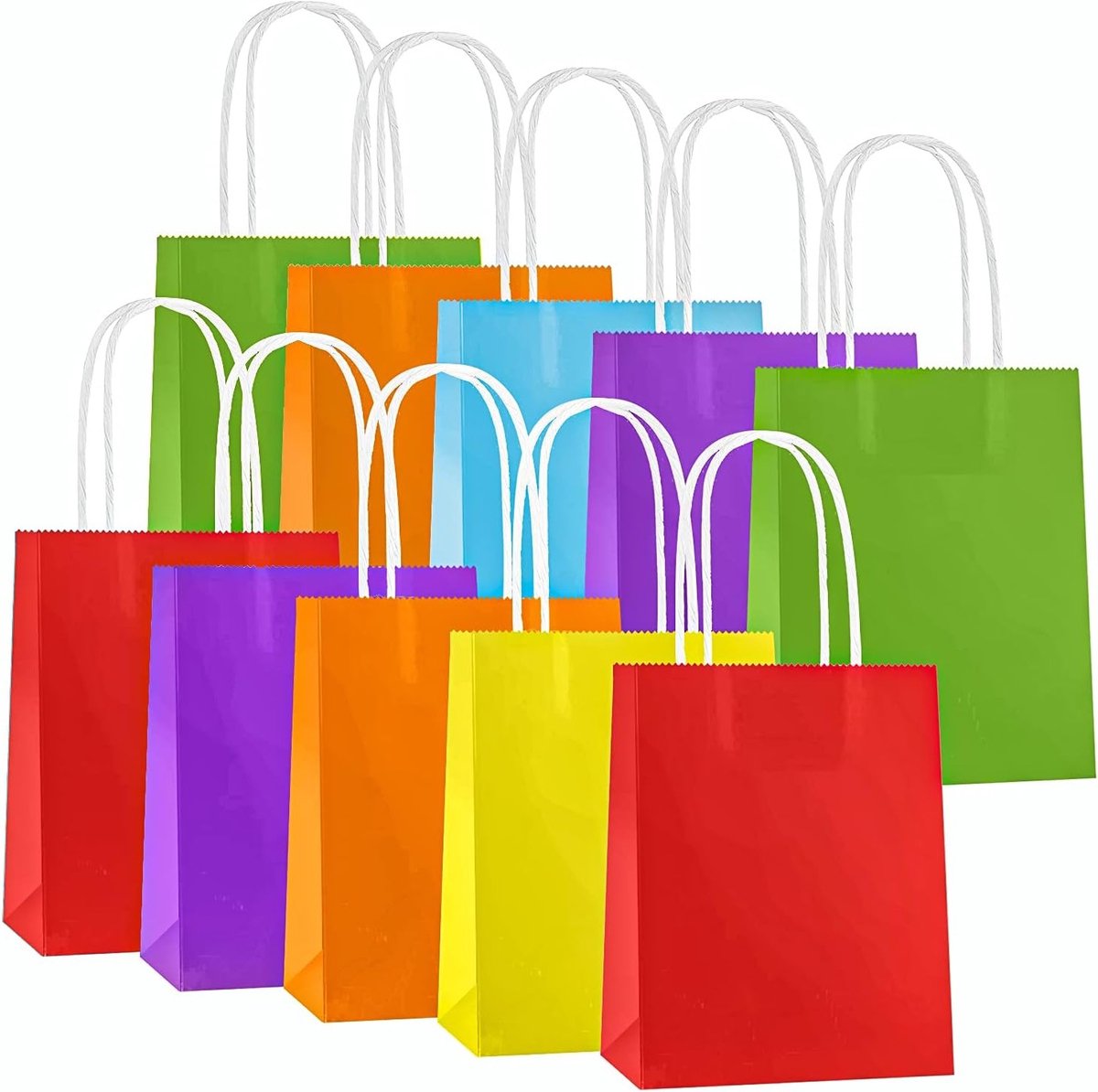 Kleurige Papieren Cadeauzakken, Set van 10 Kleine Handtassen voor Kinderfeestjes, Verjaardagen en Bruiloften, 150 x 80 x 210 mm