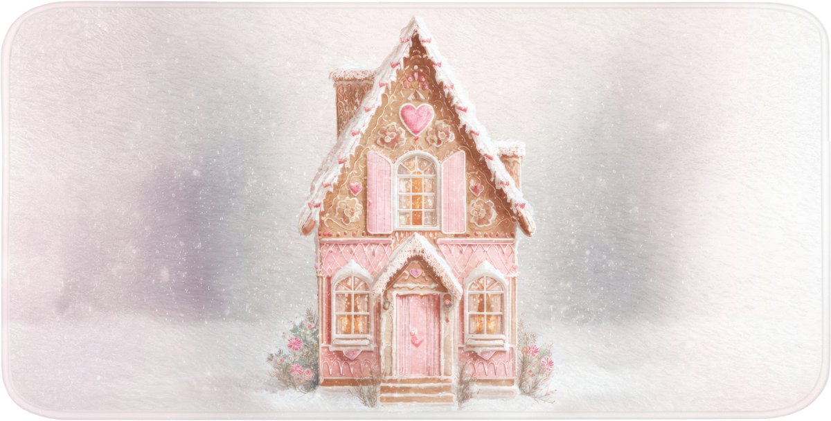 Badmat 120x60 cm - Antislip - Huisje - Suiker - Pastel - Badmatten voor badkamer - Badkamermat - Douchemat - Badkamer mat
