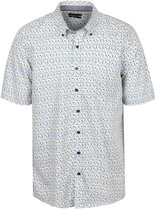 CASA MODA Sport casual fit overhemd - korte mouw - twill - wit met geel en blauw balletjes dessin - Strijkvriendelijk - Boordmaat: 51 - 52