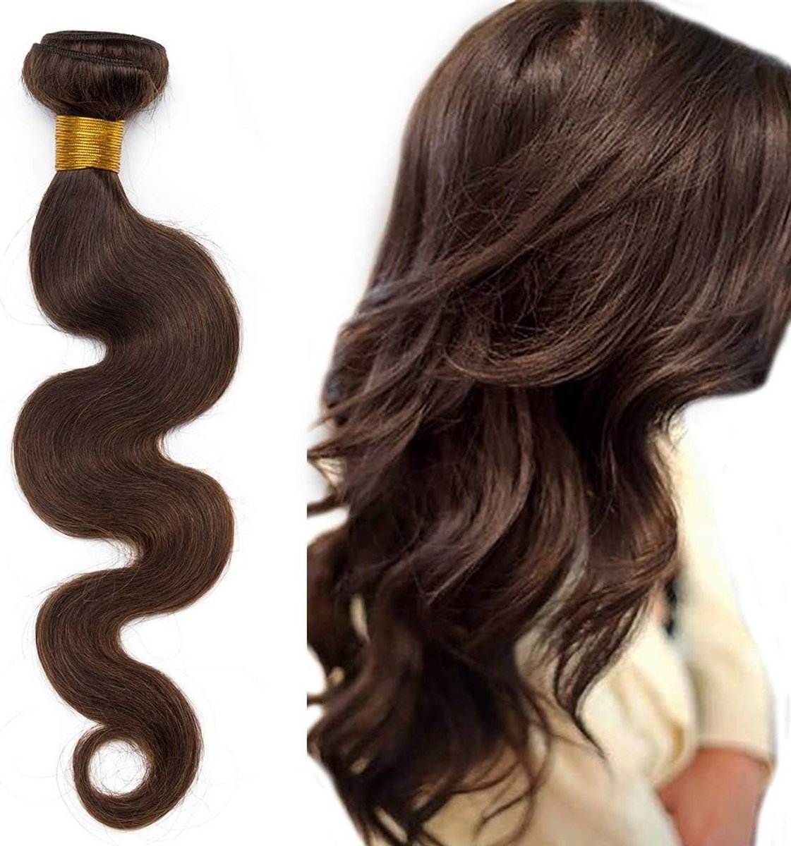 12 inch Brazilian Virgin Human Hair Weave Bundles Body Wave - 100% Remy Natuurlijke Haarextensions, Donkerbruin, 1 Bundel van 100g