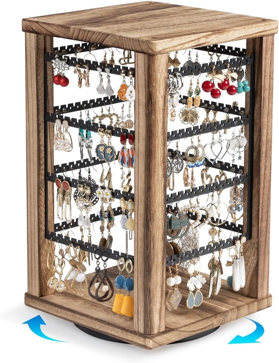 Draaibare Oorbellenhouder met 48 Gaten voor Oorbellenopslag en Sieradenstandaard voor Vrouwen - 18,5 x 18,5 x 40 cm, Perfecte Sieraden Organizer en Oorbellenoplossing