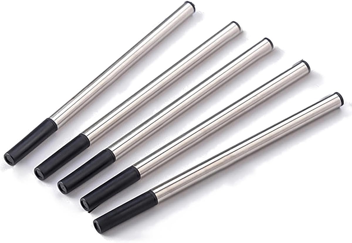 Vervangbare zwarte rollerball pen navullingen, 0.5mm, soepel schrijven, ideaal voor school, kantoor en creatief schrijven (5 stuks)