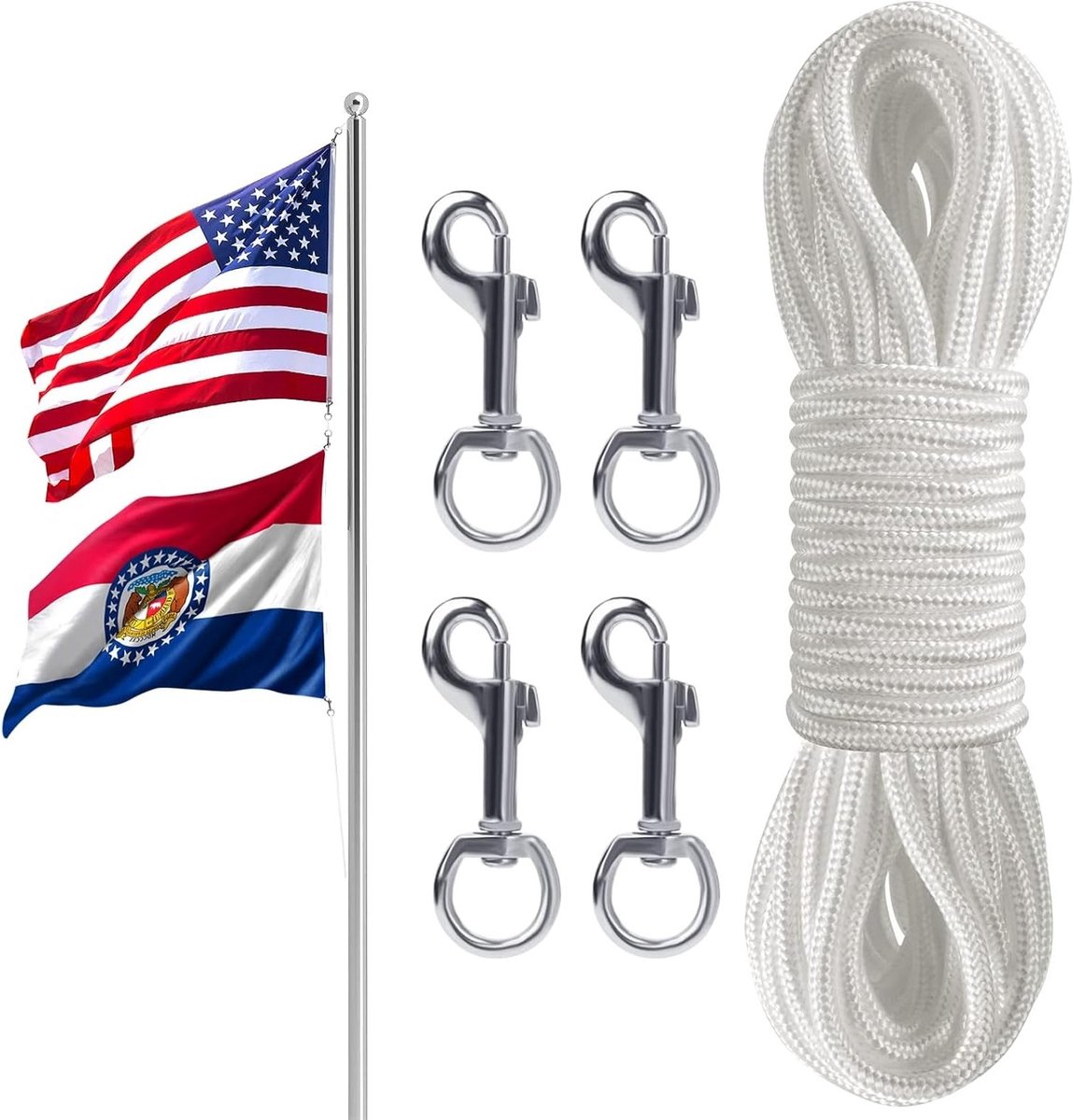 Duurzaam 20 m Nylon Touw met 4 Draaihaakjes - Ideaal voor Klimmen, Outdoor Activiteiten en Zeilen