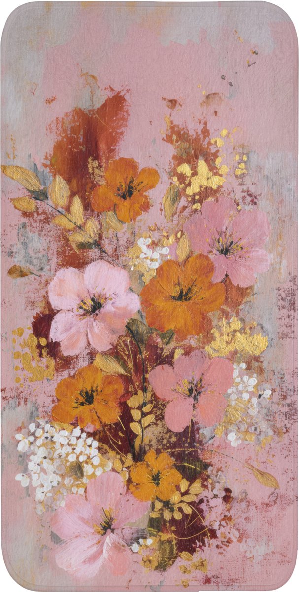 Badmat 60x120 cm - Antislip - Schilderij - Bloemen - Rustiek - Roze - Badmatten voor badkamer - Badkamermat - Douchemat - Badkamer mat