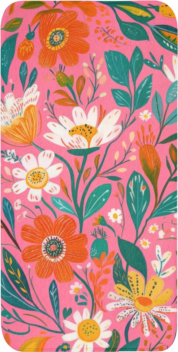 Badmat 60x120 cm - Antislip - Roze - Bloemen - Wit - Oranje - Badmatten voor badkamer - Badkamermat - Douchemat - Badkamer mat