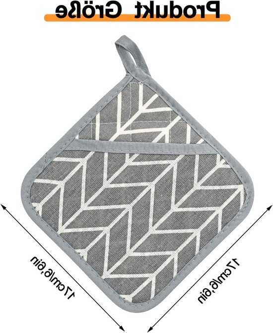 Set van 4 Hittebestendige Keuken Pothouders van Katoen 17 x 17 cm - Ideaal voor Ovens, Pannen en Kookaccessoires in Grijs — afbeelding 2