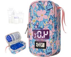 Borstvoeding Koeltas met Temperatuurweergave, Geschikt voor 4-6 Flessen, Draagbare Isolatie Tas met 2 Koelaccu's