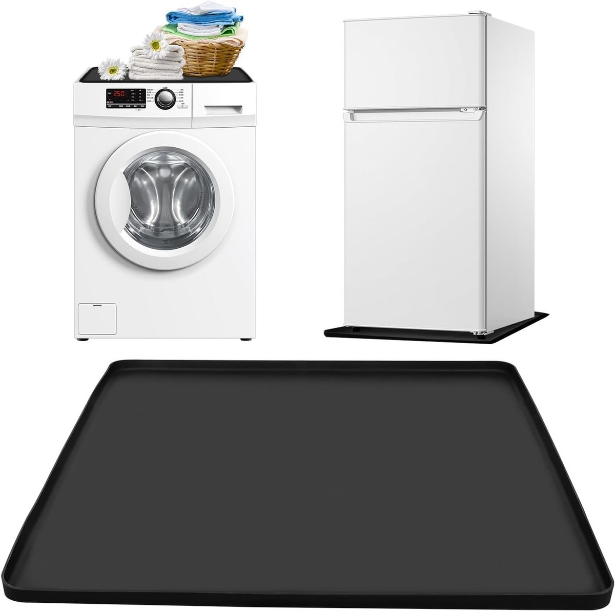 Antivibratie mat voor wasmachine en koelkast - Siliconen, antislip, 60x60 cm, rubberen opvangbak met verhoogde rand
