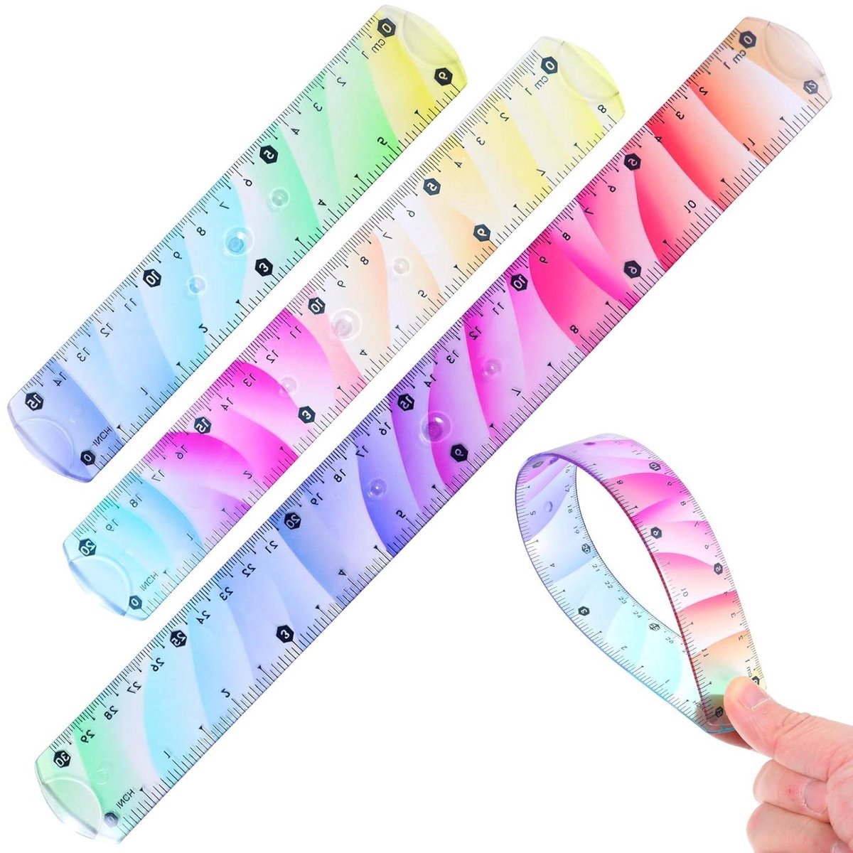 Set van 3 Flexibele Linialen in Diverse Maten, Transparante Buigzame Linialen met Centimeter en Inch (6 cm, 7,8 cm, 30,5 cm) voor Precisie en Creativiteit