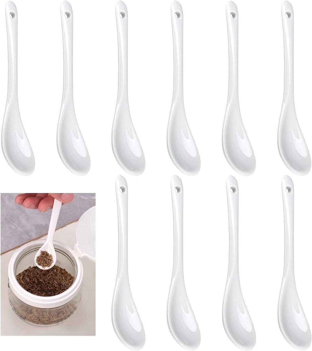 Set van 10 Witte Keramische Lepels, Ideaal voor Ontbijt, Dessert en Koffie, Perfect voor Restaurants en Cafés, 12×2.8cm Porselein Lepels
