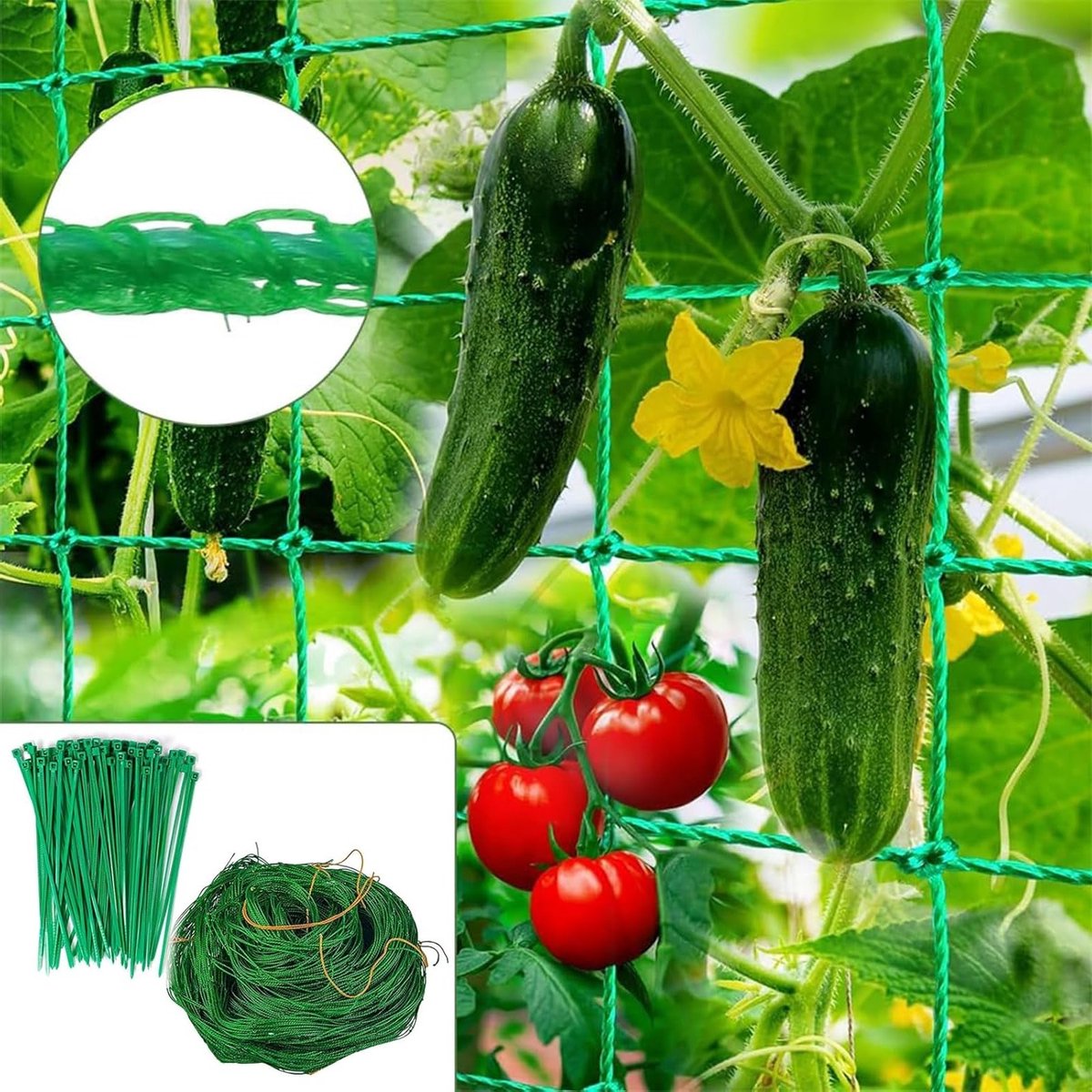 Klimnet voor Klimplanten 2.5 x 2 m, Trellis Net met 50 Plant Ties, Ideaal voor Komkommers en Tuinplanten, Ondersteuning voor Groei en Rankplanten