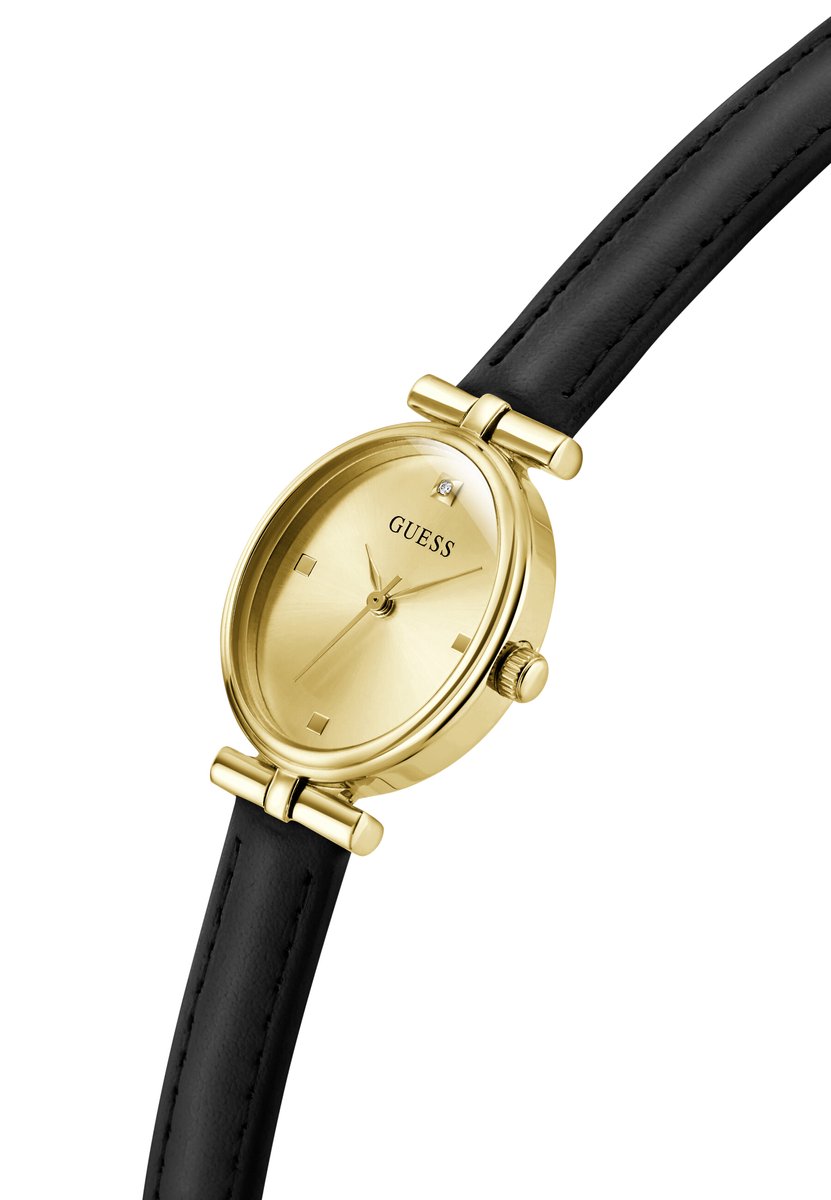 Guess Ruby Quartz Analoog Horloge Zwart Kast: 100% Roestvrij Staal | Armband: 100% Leer 24 mm GW1029L2