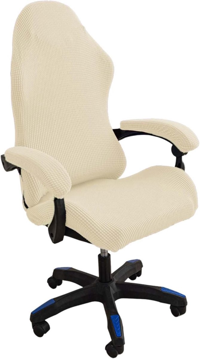 Verstelbare Gaming Stoel Slipcover - Wasbare, Antislip Bescherming voor Computerstoelen - Beige en Wit, 4 Stuks