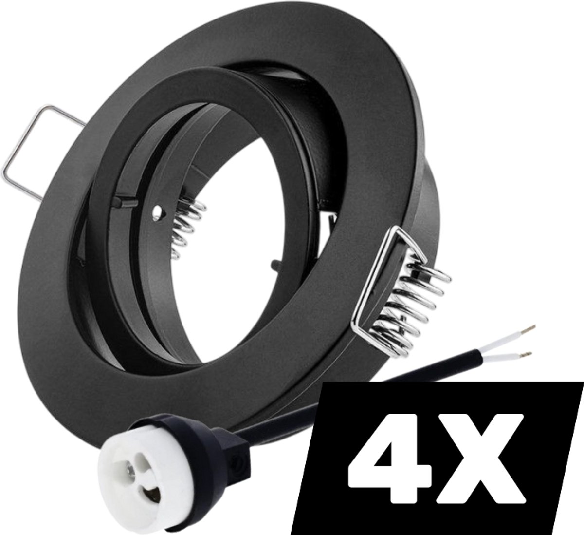 4 stuks | 4 Stuks Inbouwspot rond zwart kantelbaar bajonetsluiting voor GU10 | zaagmaat 68mm | GU10 | Max 1x50W exclusief