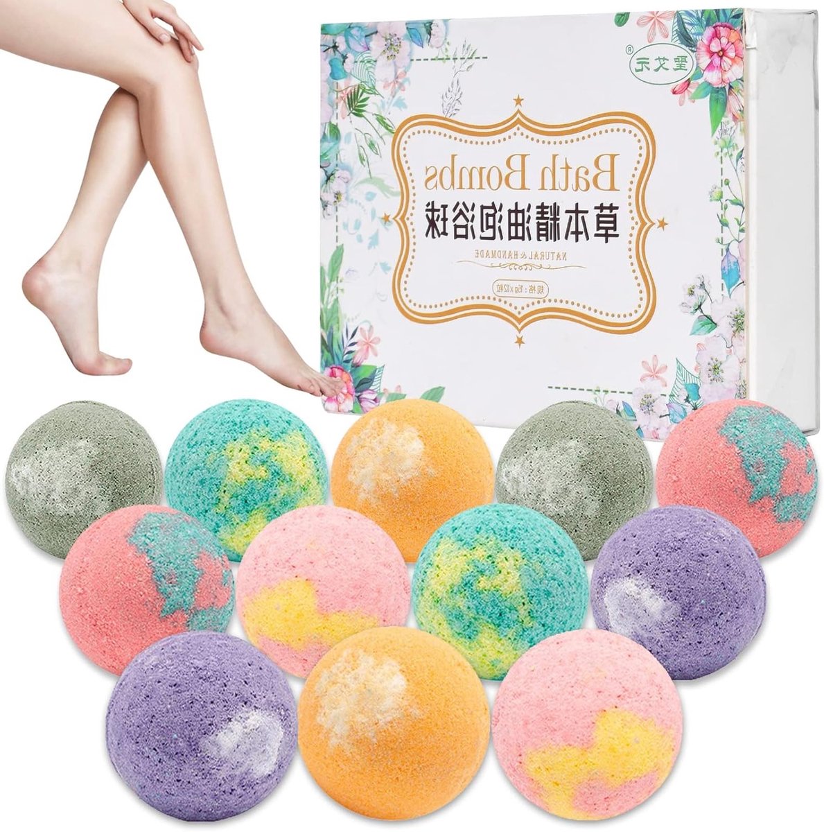 Natuurlijke Badbommen voor Vrouwen, Vegan Organische Badballen, 12 Stuks Handgemaakt, Ideaal voor Spa en Verjaardagscadeau, Ontspannende Bubbelervaring