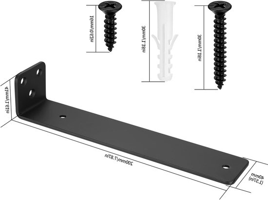 Industriële L-vormige muurbeugels voor zwevende hoekshelves - 4 stuks, 200 mm, zwart, stevig en duurzaam van Merkloos — afbeelding 5