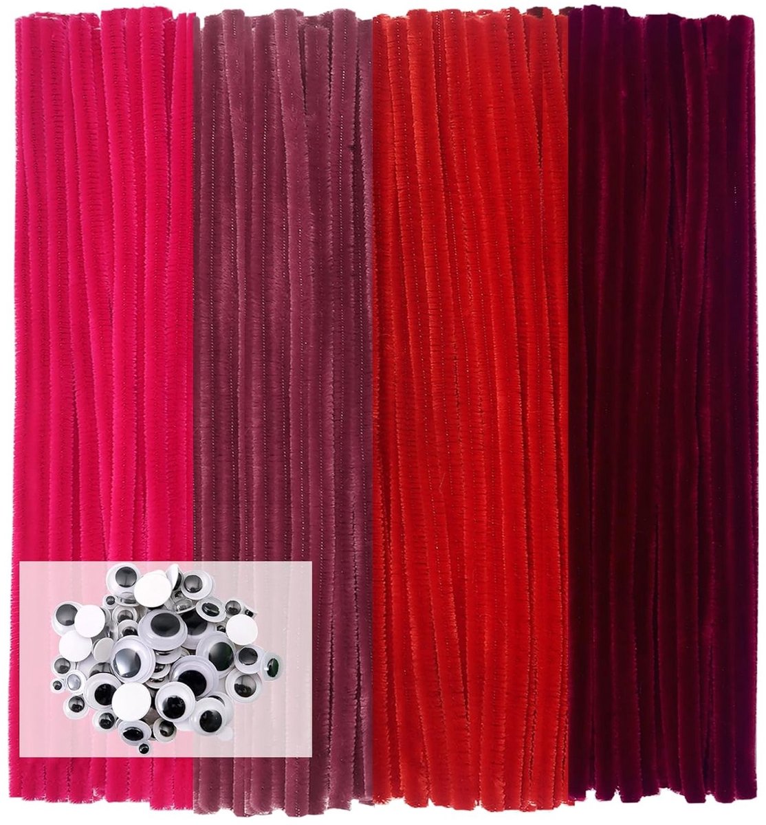 Kleurige Chenille Pijpenragers voor Creatieve Klussen, 200 Stuks, 30 cm x 6 mm, Ideaal voor DIY Projecten en Knutselen met Wiggly Ogen