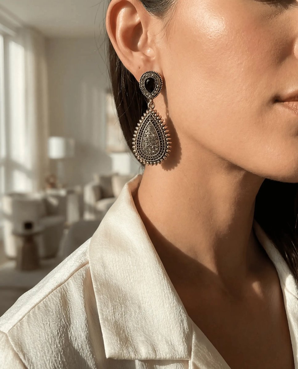 Dorvina Bronzen Authentiek Sieraad Markazit en Kristal Bewerkt Damla Model Vintage Dames Oorbellen